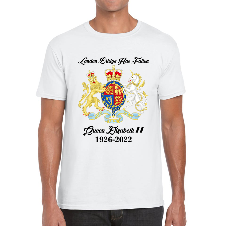 London Bridge Has Fallen Queen Elizabeth II Union Jack Queen's Crown Mens Tee Top