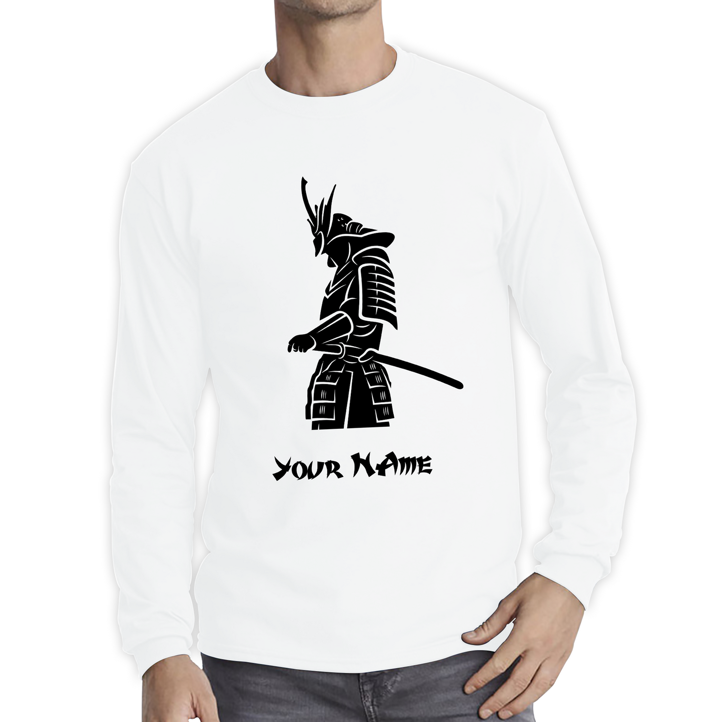 Personalised Samurai Your Name Japanese Retro Samurai Warrior Judo Karate MMA Swords Long Sleeve T Shirt