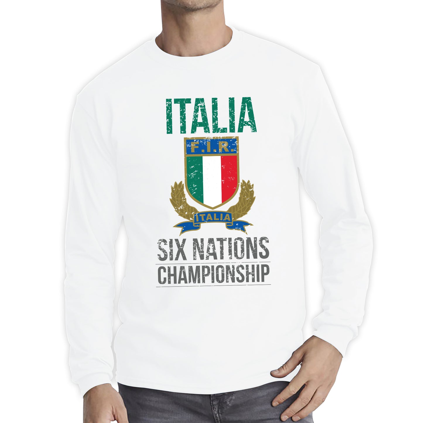 Italia Flag Logo Rugby Cup European Support World Six Nations Championship Long Sleeve T Shirt