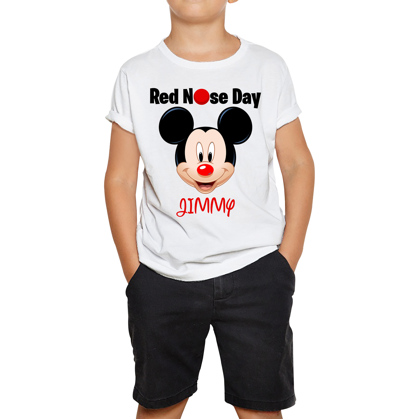 Personalised Mickey Mouse ( Name ) Red Nose Day T Shirt