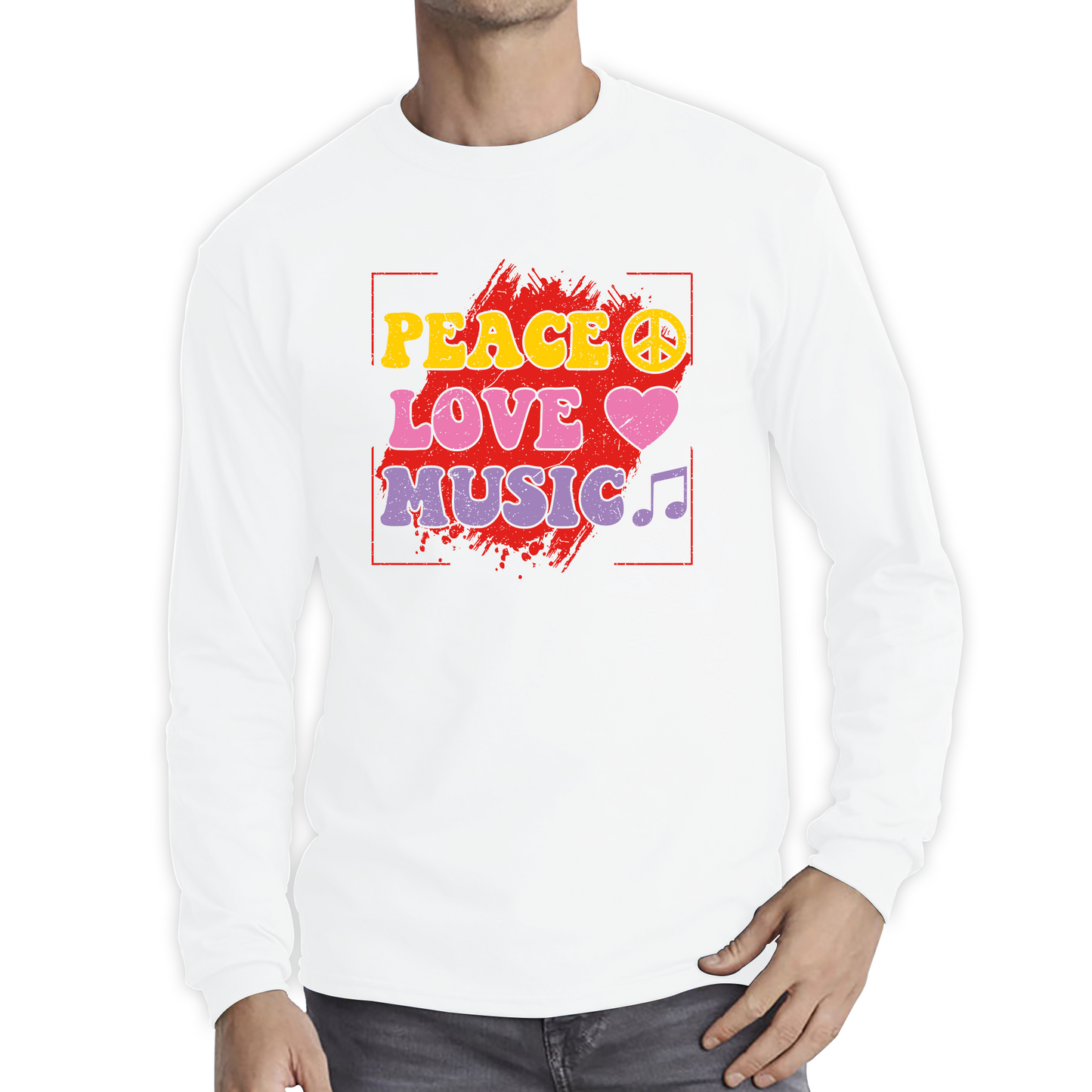 Peace Love Music Funny Music Lover Inspirational Motivational Music Festival Musician Long Sleeve T Shirt