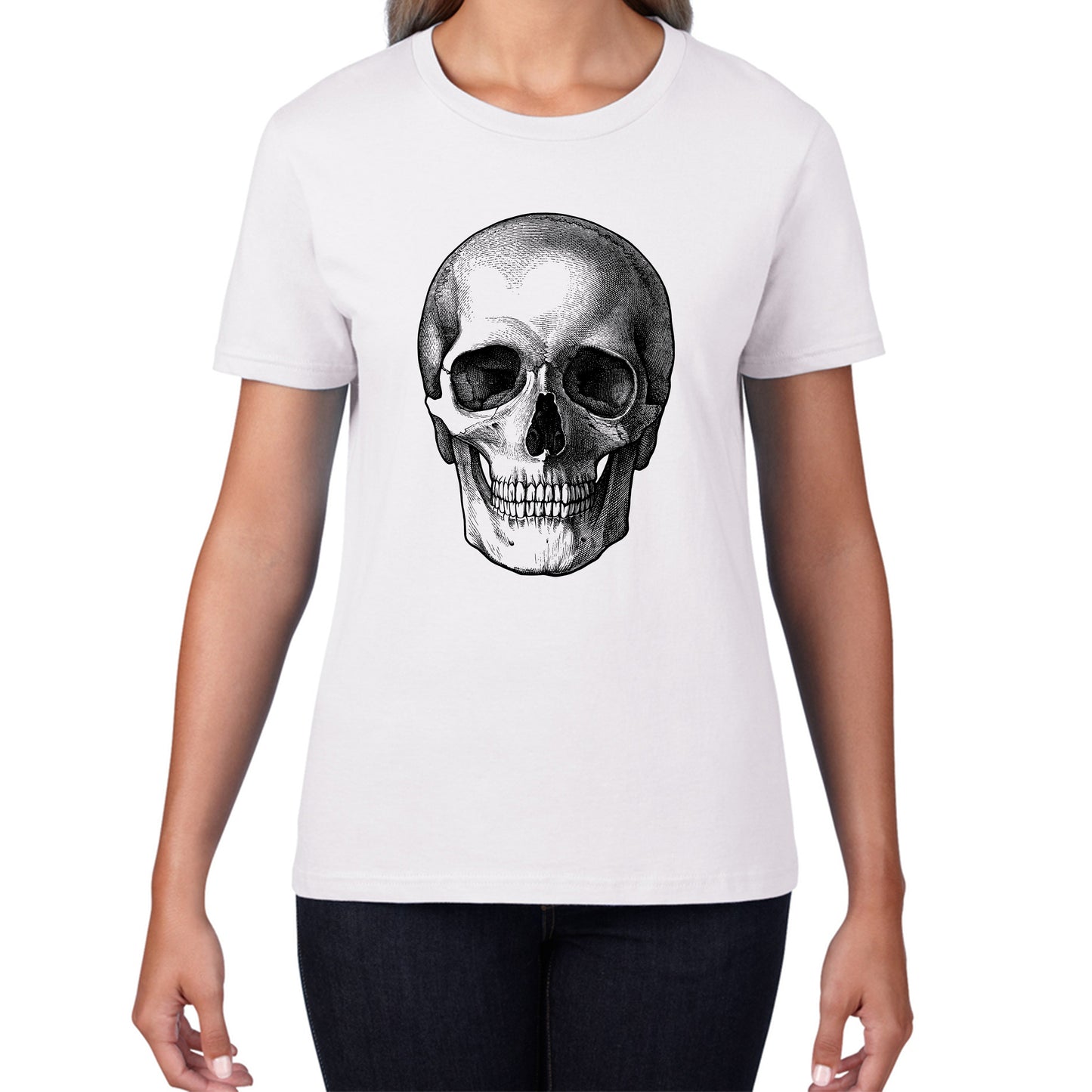 Skull Face Bikers Racers Novelty Design Spooky Funny Womens Tee Top