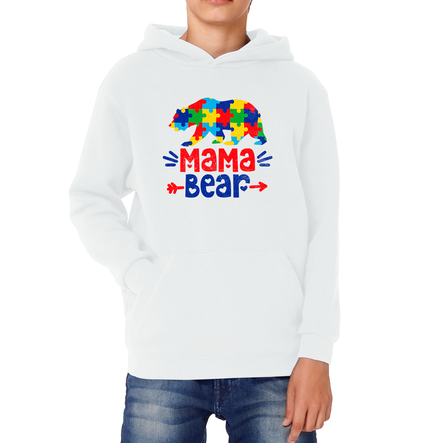 Autism Awareness Mama Bear Health Awareness Social Message Kids Hoodie