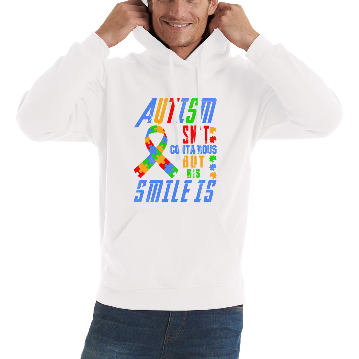 Autism Isn't Contagious But His Smile Is Autism Awareness Month Autistic Pride Unisex Hoodie